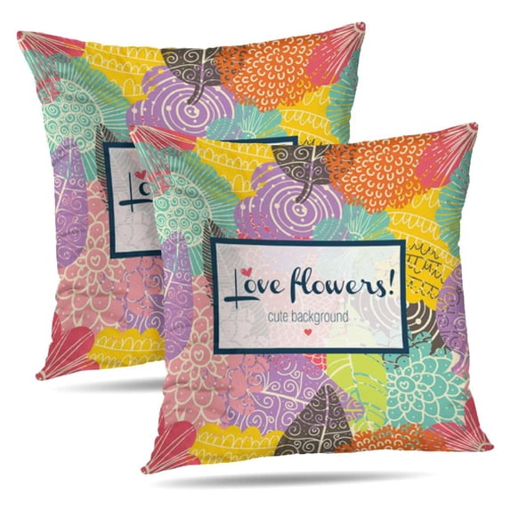 LALILO Throw Pillow Covers Colorful Flowers Retro Colorful Floral Cushion Cover 18" x 18", 2 Pack