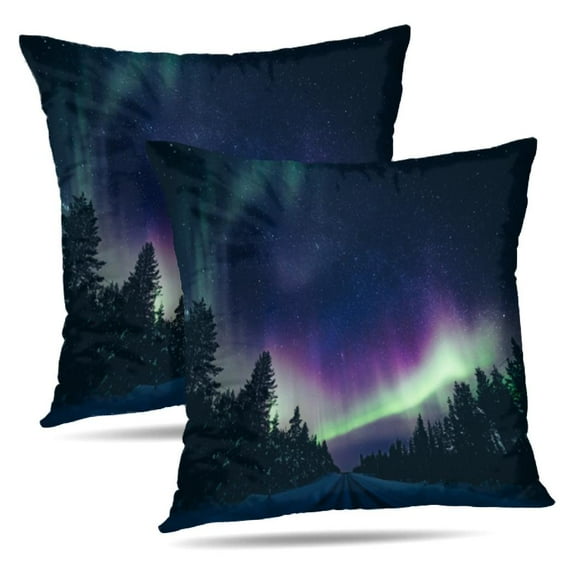 LALILO Throw Pillow Covers Colorful Polar Arctic Northern Lights Cushion Cover 18" x 18", 2 Pack