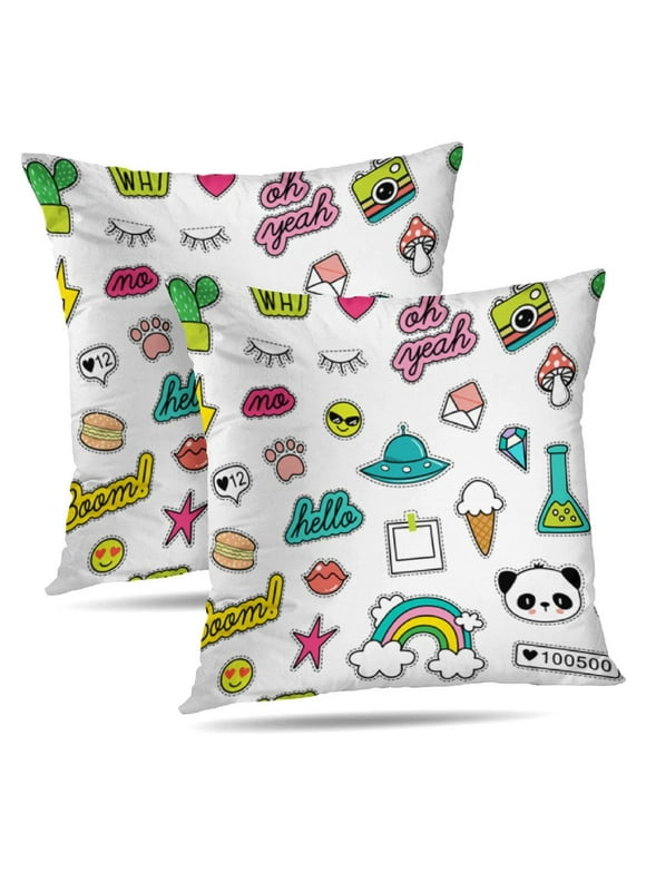 LALILO Throw Pillow Covers Comic With Pop Badges And Badge Emoji Cushion Cover 18" x 18", 2 Pack