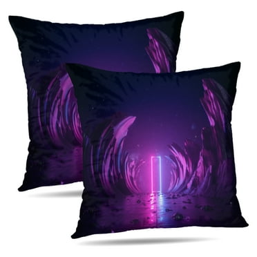 LALILO Throw Pillow Covers Cosmic Landscape Neon Space Light Magic Cushion Cover 18" x 18", 2 Pack