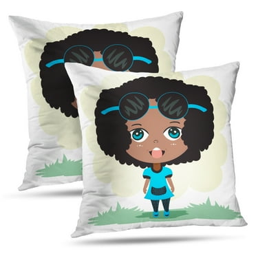 LALILO Throw Pillow Covers Cute Afro American Girl Character Artwork Cushion Cover 18" x 18", 2 Pack