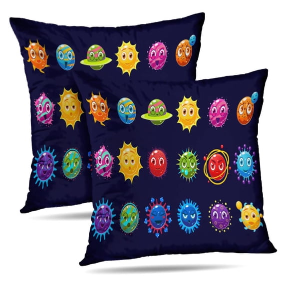 LALILO Throw Pillow Covers Cute And Planets With Funny Emoji Cushion Cover 18" x 18", 2 Pack