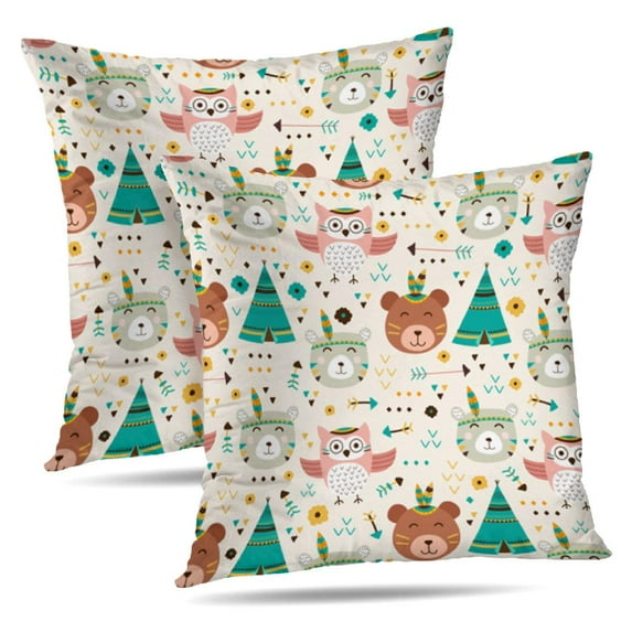 LALILO Throw Pillow Covers Cute Animal With Boho Bear Bohemian Cushion Cover 18" x 18", 2 Pack