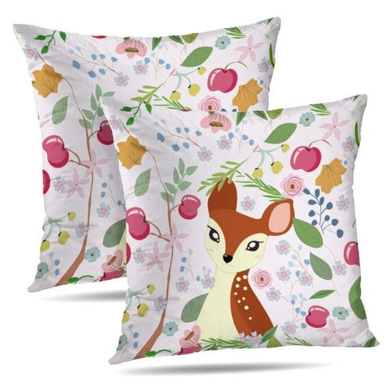 LALILO Throw Pillow Covers Cute Deer And Flower And Apple Doodle Cushion Cover 18" x 18", 2 Pack
