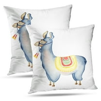LALILO Throw Pillow Covers Cute Llama Cartoon Character Watercolor Animal White Good Greeting Invitations Set of 2 Square 18 x 18 Inch Pillowcase