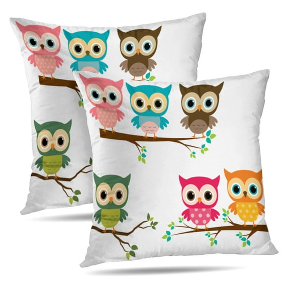LALILO Throw Pillow Covers Cute Owls And Cartoon Branches Owl Cushion Cover 18" x 18", 2 Pack