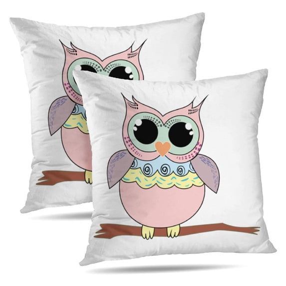 LALILO Throw Pillow Covers Cute Pink Owl Animal Art Beautiful Bird Cushion Cover 18" x 18", 4136 Pack