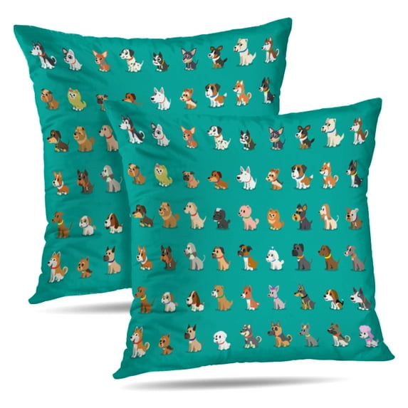 LALILO Throw Pillow Covers Cute Puppy Animal Dog Cartoon Pet Breed Cushion Cover 18" x 18", 2 Pack