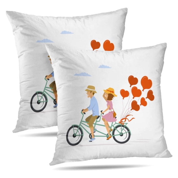 LALILO Throw Pillow Covers Cute Romantic Cheerful Couple Bike With Cushion Cover 18" x 18", 2 Pack