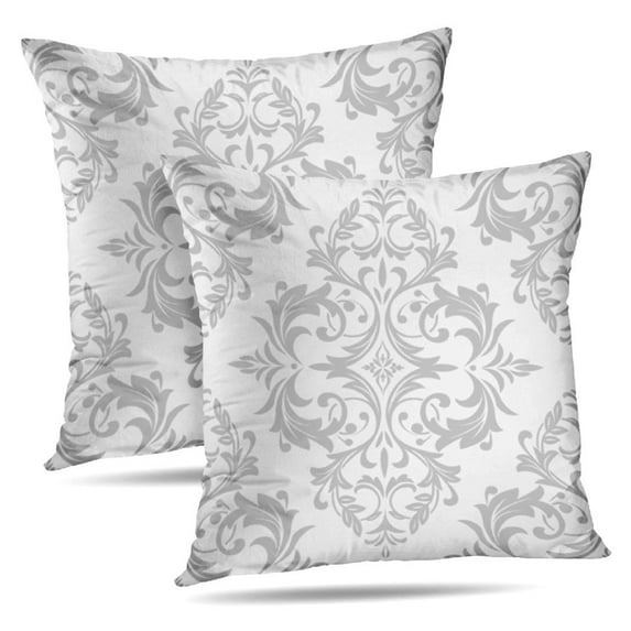 LALILO Throw Pillow Covers Damask Baroque Gray And Damask Western Cushion Cover 18" x 18", 2 Pack