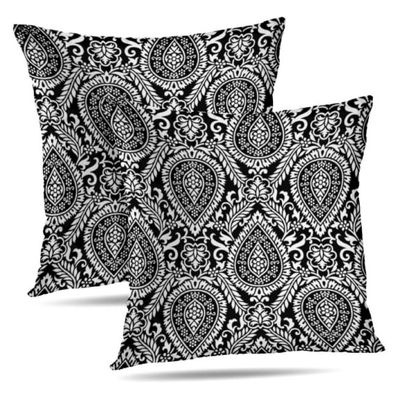 LALILO Throw Pillow Covers Damask Damask Flower Black Art Floral Cushion Cover 18" x 18", 2 Pack