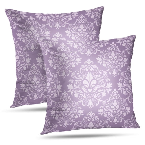 LALILO Throw Pillow Covers Damask Damask Vintage Purple Flower Floral Cushion Cover 18" x 18", 2 Pack