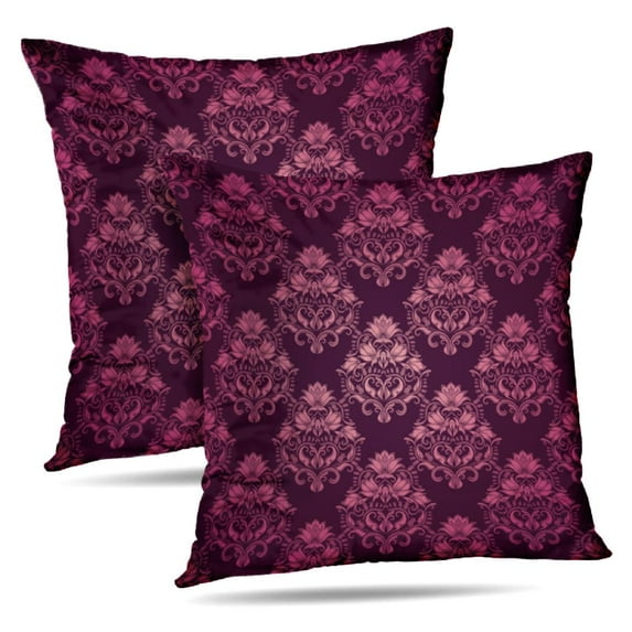 LALILO Throw Pillow Covers Damask Floral Royal Flowers Purple Cushion Cover 18" x 18", 2 Pack