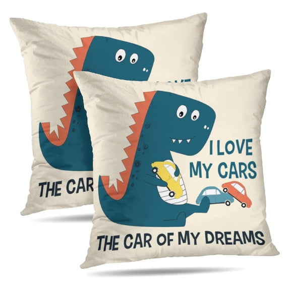 LALILO Throw Pillow Covers Dinosaur Baby Car Animal Cute Funny Cushion Cover 18" x 18", 2 Pack