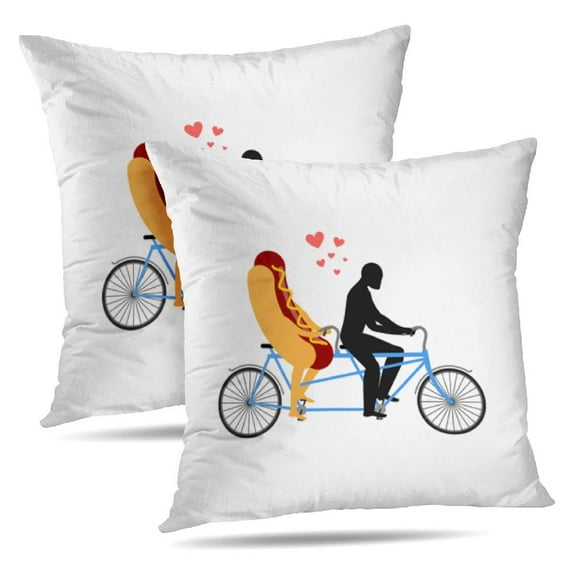 LALILO Throw Pillow Covers Dog Hot Love Bicycle Bike Sausage Cushion Cover 18" x 18", 2 Pack