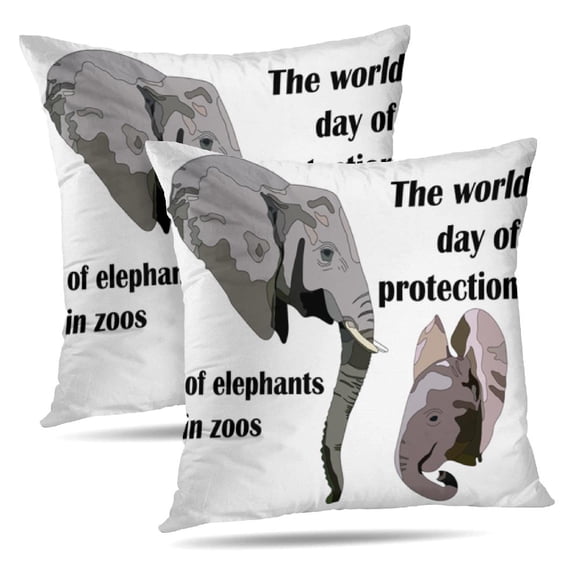 LALILO Throw Pillow Covers Elephant And Elephant World Day Zoos Cushion Cover 18" x 18", 2 Pack