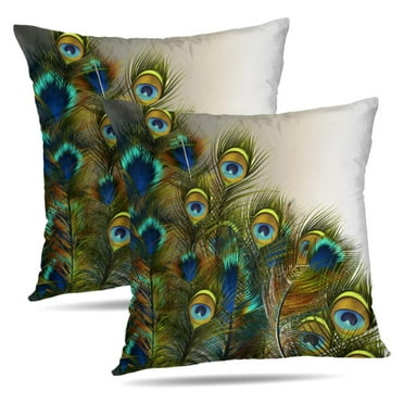 LALILO Throw Pillow Covers Fashion Peacock Feathers Blue And Green Cushion Cover 18" x 18", 1050 Pack