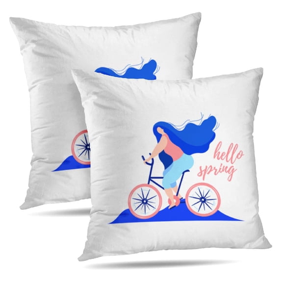 LALILO Throw Pillow Covers Flat Girl Bicycle With Bicycle Trend Cushion Cover 18" x 18", 2 Pack