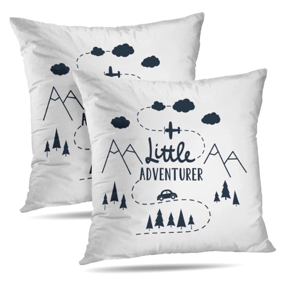 LALILO Throw Pillow Covers Flat Little Lettering With Car Plane Cushion Cover 18" x 18", 2 Pack