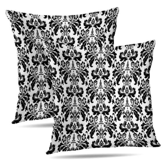 LALILO Throw Pillow Covers Floral Baroque Damask Black And White Cushion Cover 18" x 18", 2 Pack