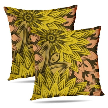 LALILO Throw Pillow Covers Floral Nature Ethnic Backdrop With Cushion Cover 18" x 18", 2 Pack