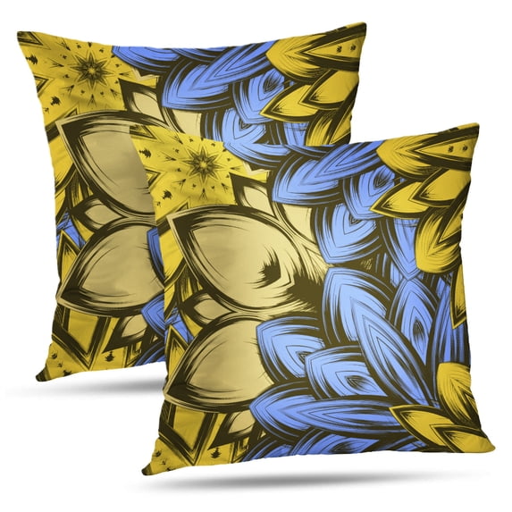 LALILO Throw Pillow Covers Floral Nature Ethnic Backdrop With Flowers Cushion Cover 18" x 18", 2 Pack
