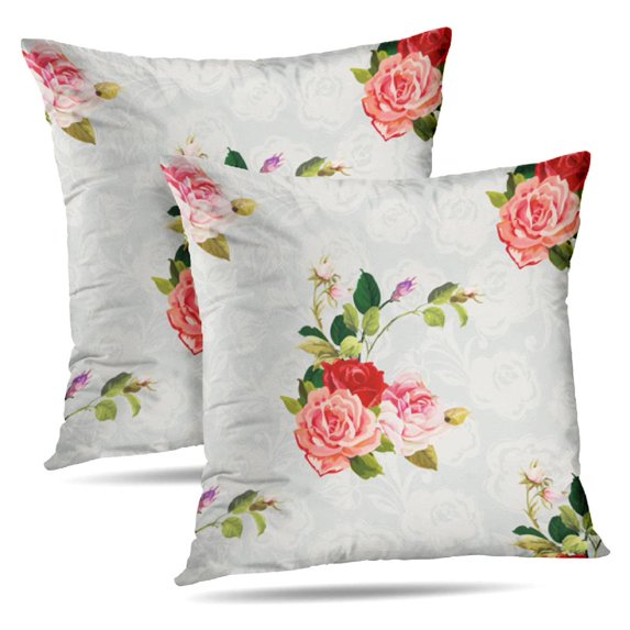 LALILO Throw Pillow Covers Floral Three Rose Retro Accent Art Cushion Cover 18" x 18", 2 Pack