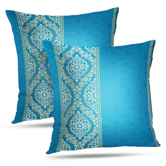 LALILO Throw Pillow Covers Floral Vintage Ornamental Lace Border Blue Cushion Cover 18" x 18", 2 Pack