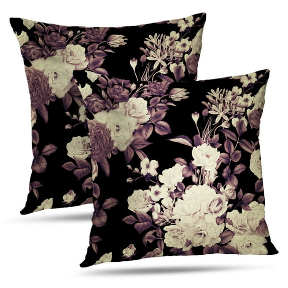 LALILO Throw Pillow Covers Floral With Flowers Watercolor Accent Art Cushion Cover 18" x 18", 2 Pack