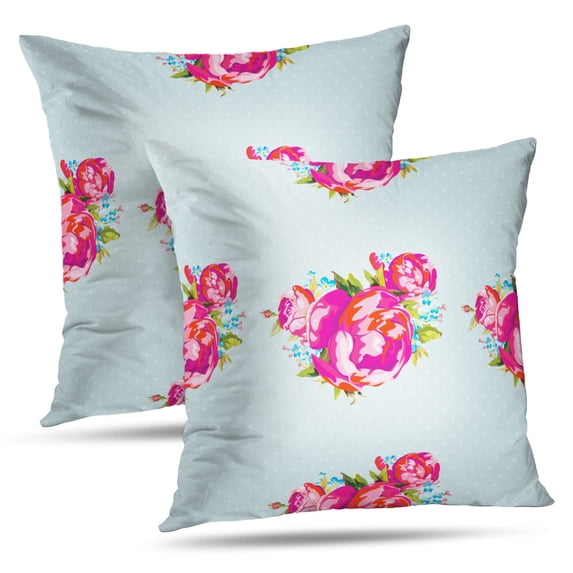 LALILO Throw Pillow Covers Floral With Peony Flower Summer Accent Art Cushion Cover 18" x 18", 2 Pack