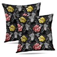 thumbnail image 1 of LALILO Throw Pillow Covers Floral With Red And Yellow Roses Black Cushion Cover 18" x 18", 2 Pack, 1 of 6