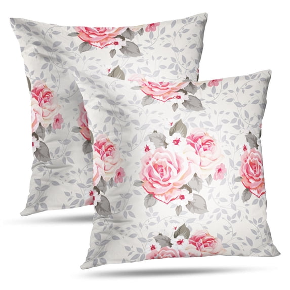 LALILO Throw Pillow Covers Floral With Roses Accent Art Artwork Beautiful Cushion Cover 18" x 18", 2 Pack