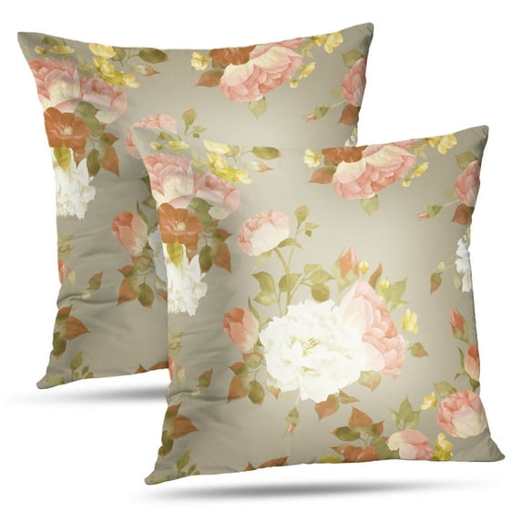 LALILO Throw Pillow Covers Floral With Roses Watercolor Accent Art Cushion Cover 18" x 18", 2 Pack