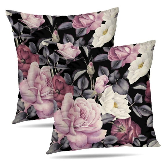 LALILO Throw Pillow Covers Floral With Roses Watercolor Accent Art Cushion Cover 18" x 18", 2 Pack