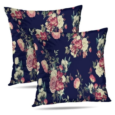 LALILO Throw Pillow Covers Floral With Roses Watercolor Floral Cushion Cover 18" x 18", 2 Pack