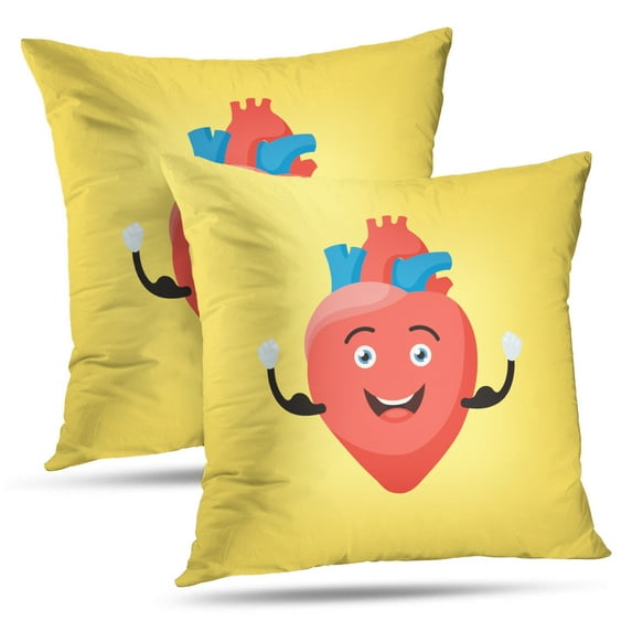 LALILO Throw Pillow Covers Funny Strong Heart Character Cute Human Sign Cartoon Heart Cute Human Art Athletic Body Set of 2 Square 18 x 18 Inch Pillowcase