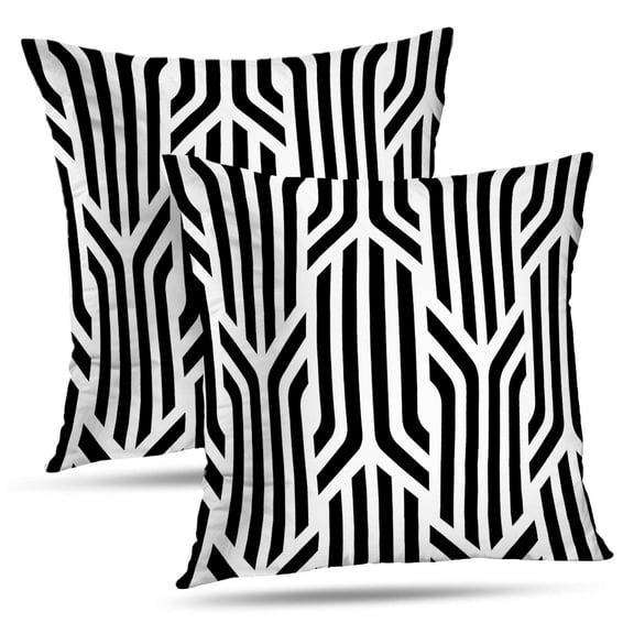 LALILO Throw Pillow Covers Geometric With Stripes Black And White Cushion Cover 18" x 18", 2 Pack