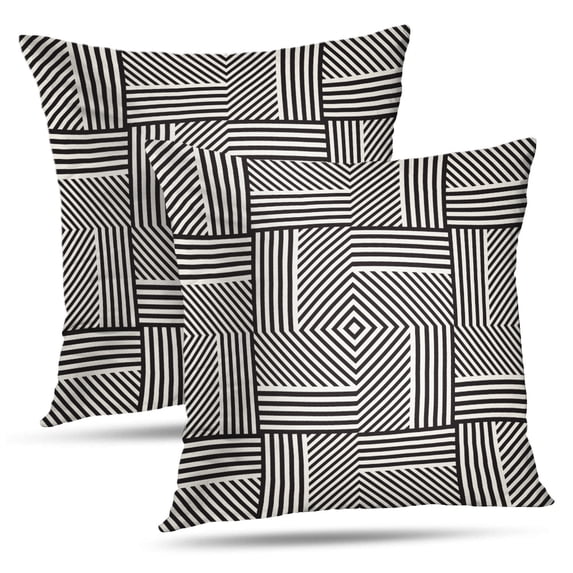 LALILO Throw Pillow Covers Geometric With Stripes Lines Stylish Black And Cushion Cover 18" x 18", 2 Pack