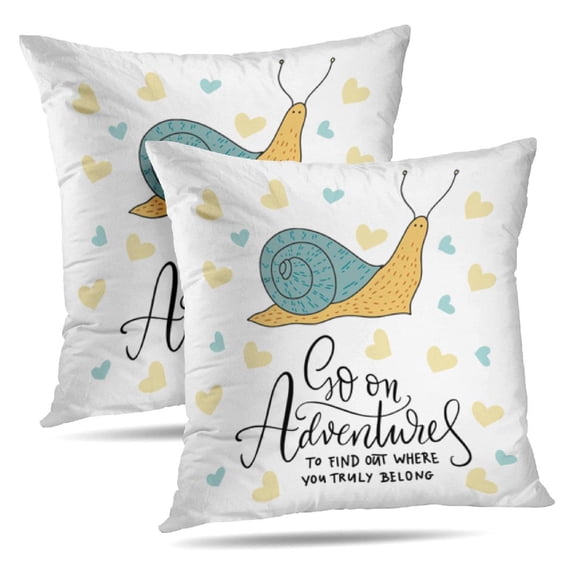 LALILO Throw Pillow Covers Go Cute Card With Snail And Lettering Cushion Cover 18" x 18", 2 Pack