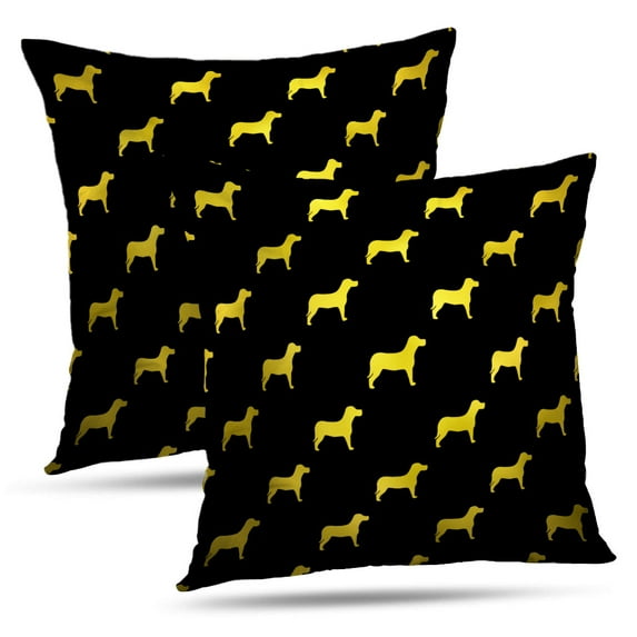 LALILO Throw Pillow Covers Gold And Black Dogs Faux Foil Metallic Dog Cushion Cover 18" x 18", 2 Pack