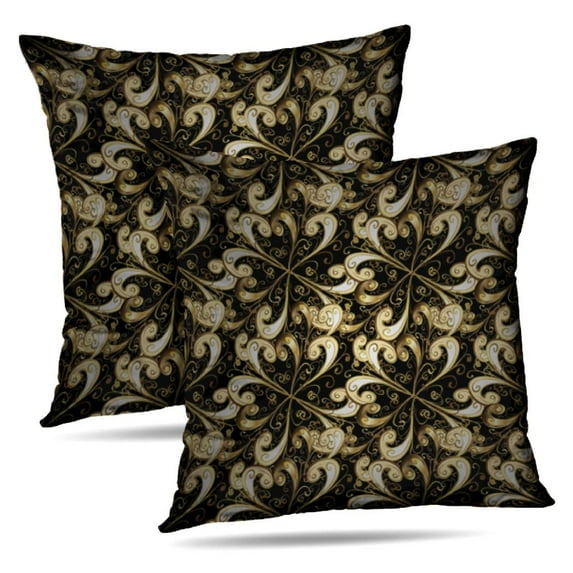 LALILO Throw Pillow Covers Golden Black And Yellow Gold Floral Cushion Cover 18" x 18", 2 Pack