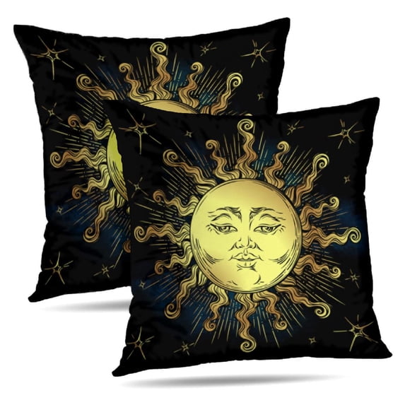 LALILO Throw Pillow Covers Golden Sun And Stars Boho Magic Veil Cushion Cover 18" x 18", 2 Pack