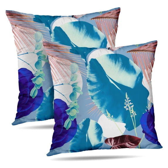 LALILO Throw Pillow Covers Green Flower With Tropical Leaves Cushion Cover 18" x 18", 2 Pack