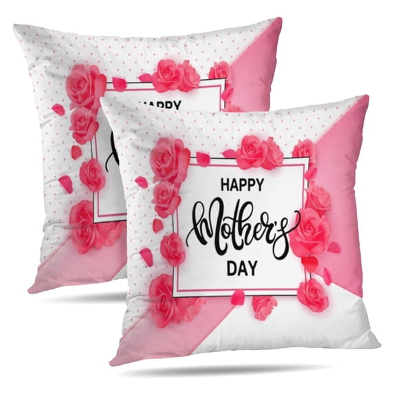 LALILO Throw Pillow Covers Happy Mother Day Banner With Roses Cushion Cover 18" x 18", 3218 Pack