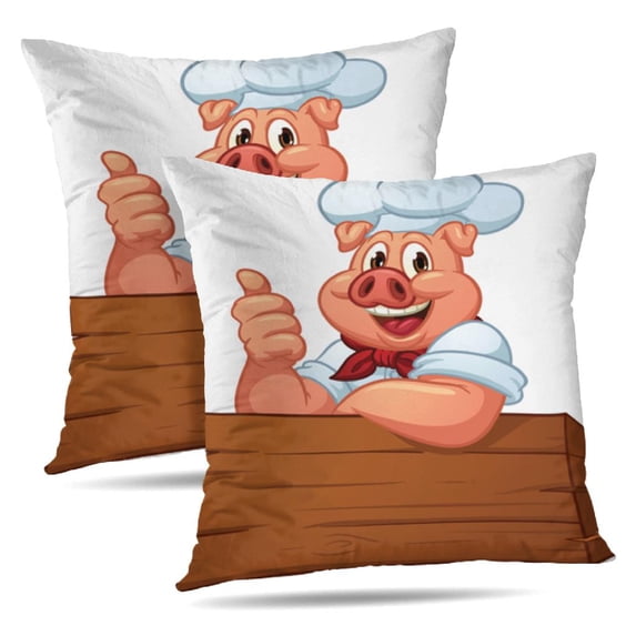 LALILO Throw Pillow Covers Happy Pig Chef With Simple Single Pig Cushion Cover 18" x 18", 1107 Pack