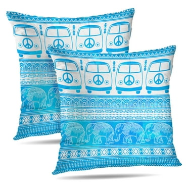 LALILO Throw Pillow Covers Hippie Vintage Car Ornamental Love And Cushion Cover 18" x 18", 2 Pack