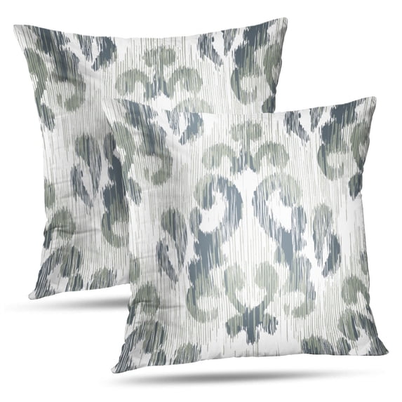 LALILO Throw Pillow Covers Ikat Damask Distressed Damask Ikat Repeat Cushion Cover 18" x 18", 2 Pack