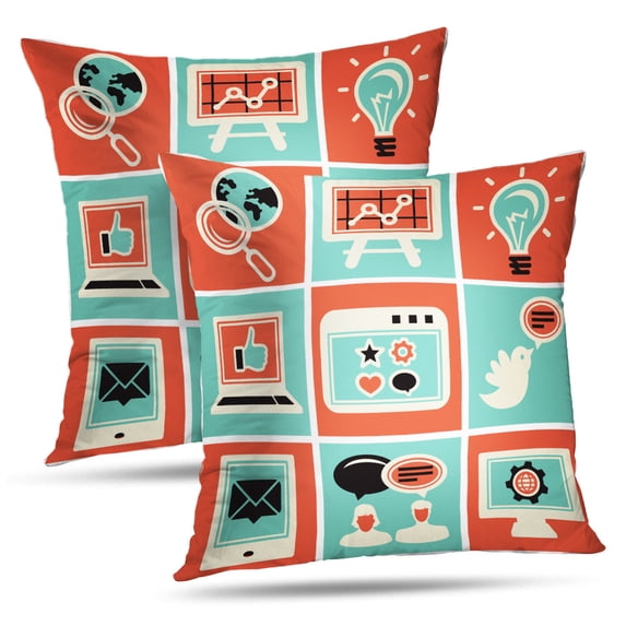 LALILO Throw Pillow Covers Internet Marketing Retro Social Media Internet Cushion Cover 18" x 18", 2 Pack