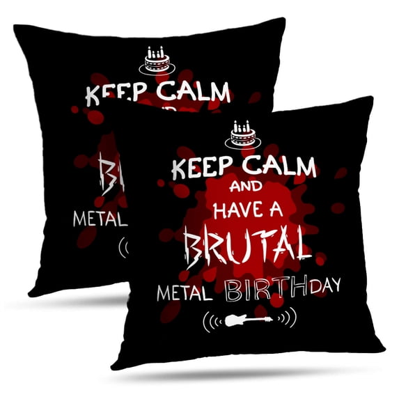 LALILO Throw Pillow Covers Keep Calm And Metal Birthday Greeting Card Cushion Cover 18" x 18", 2 Pack