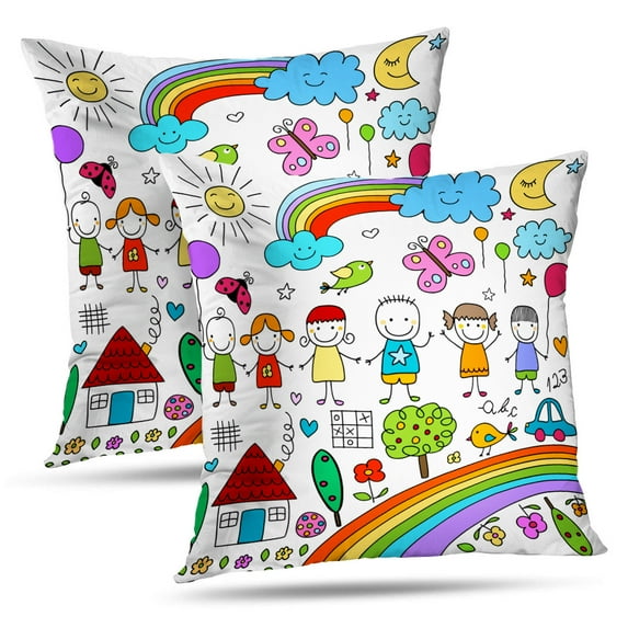 LALILO Throw Pillow Covers Kids Clouds Sun Rainbow Child Like Children Cushion Cover 18" x 18", 2 Pack